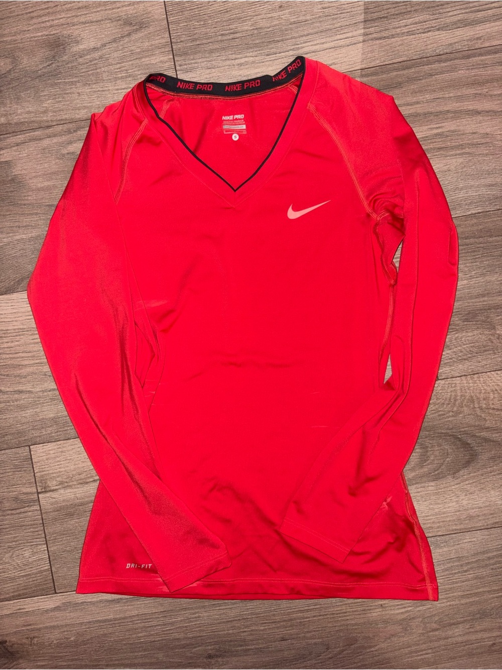 Nike Women's Red Long-Sleeve V-Neck Performance Top
